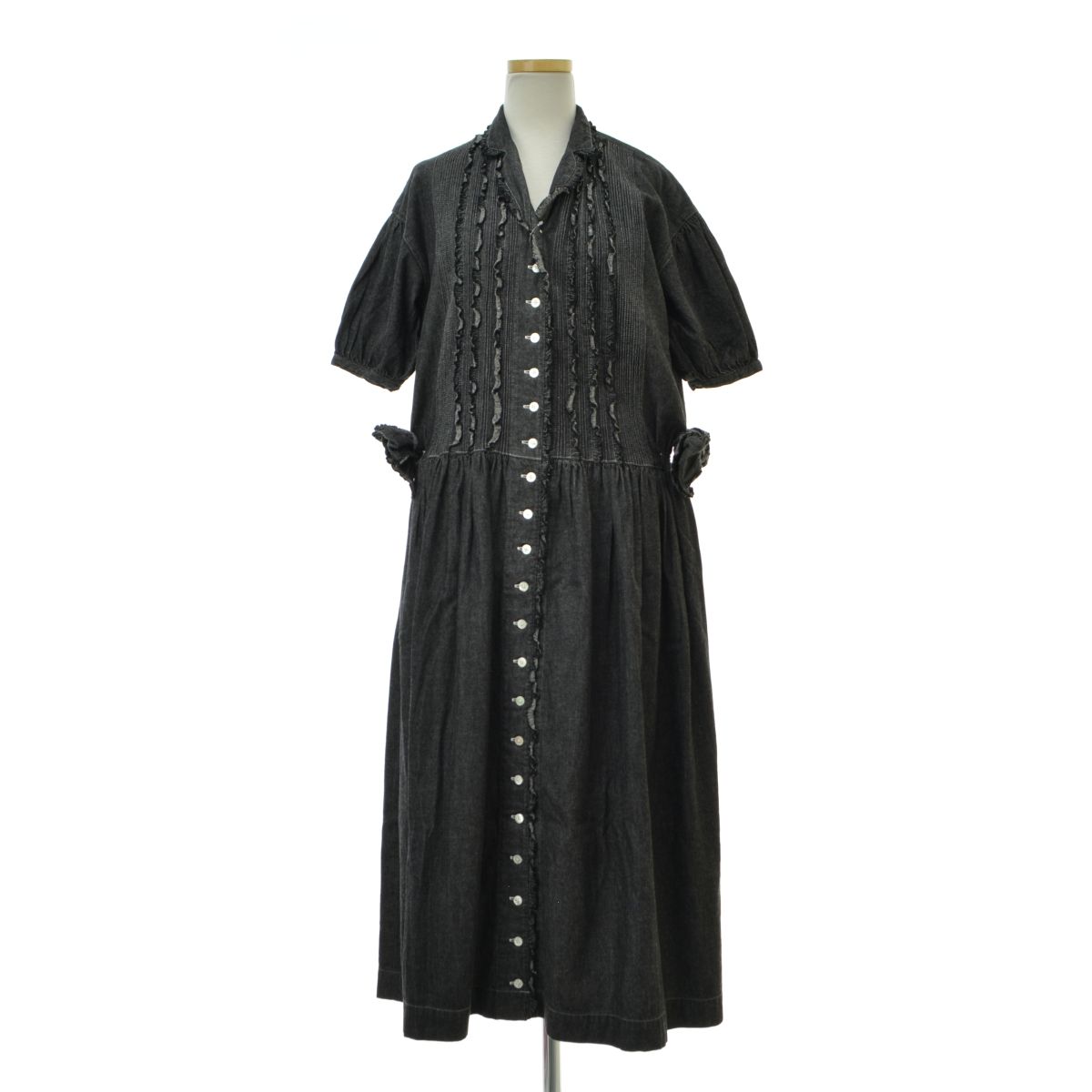 PINKHOUSE】P0111FA29 ブラックデニム ピンタックフリル リボンシャツ 