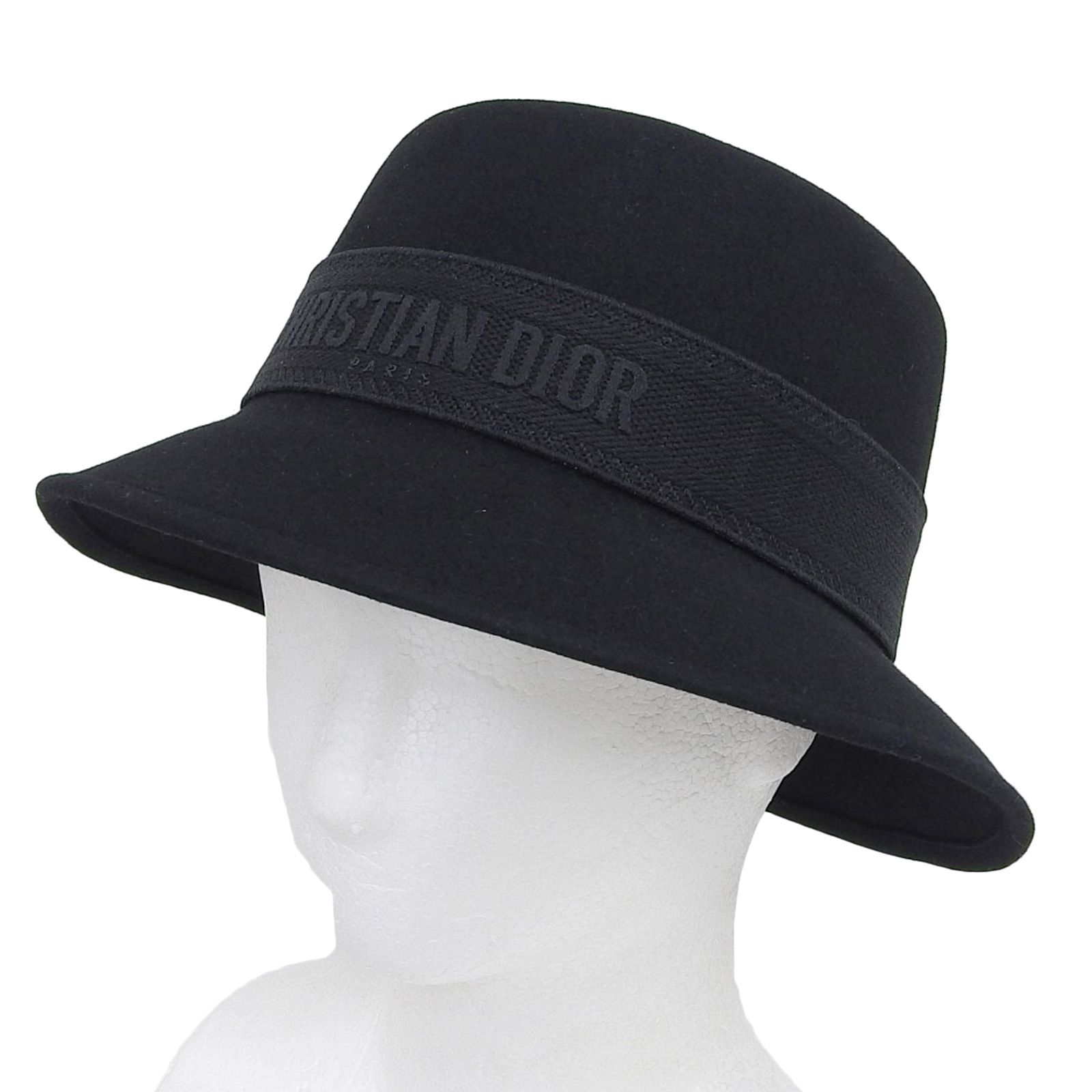 極美品▲Christian Dior クリスチャンディオール 15TCH923G893 ロゴ ラビットフェルト バケットハット 黒 56 伊製 正規品 レディース