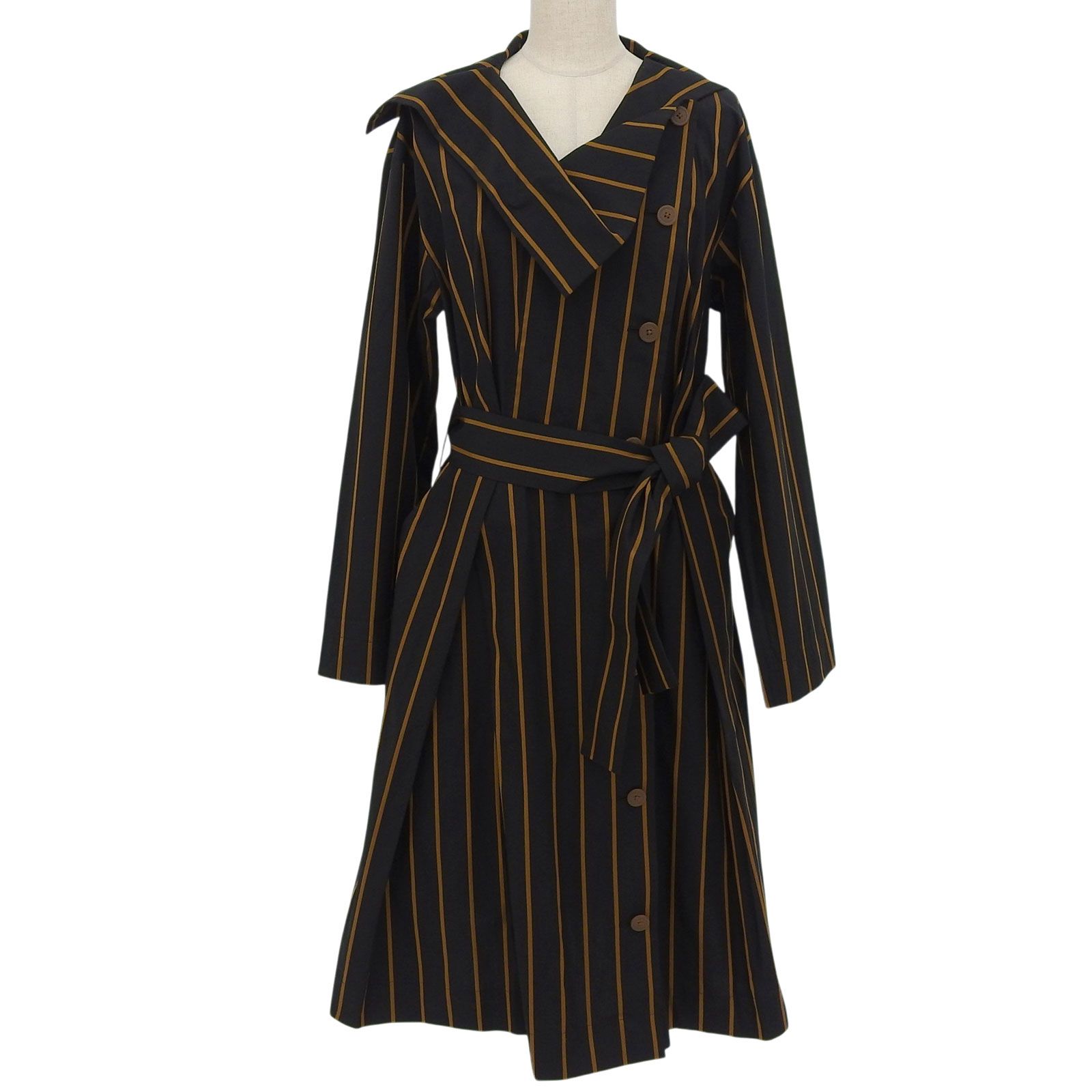 極美品▲Vivienne Westwood ヴィヴィアンウエストウッド コットン100％ ストライプ柄 ベルト付き コート 00 日本製 正規品 レディース