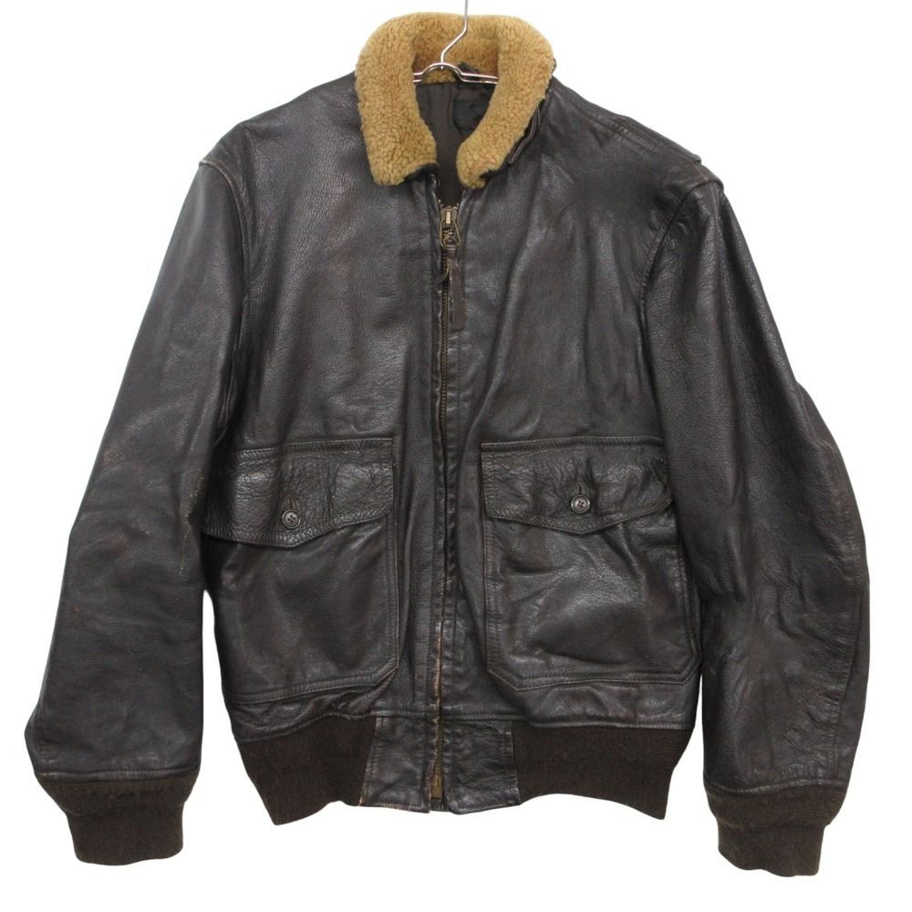 USA製 ミリタリージャケット U.S.NAVY G-1 FLIGHT JACKET フライトジャケット ゴートスキン レザー ブルゾン ムートン SCOVILLジップ アウター ダークブラウン 38 メンズ 【中古】