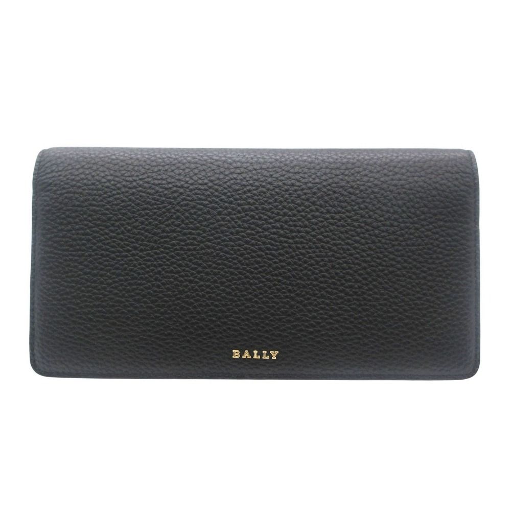 新品同様 BALLY バリー 三つ折り財布 美品 レザー ロング ウォレット シボ革 長財布 ブラック レディース