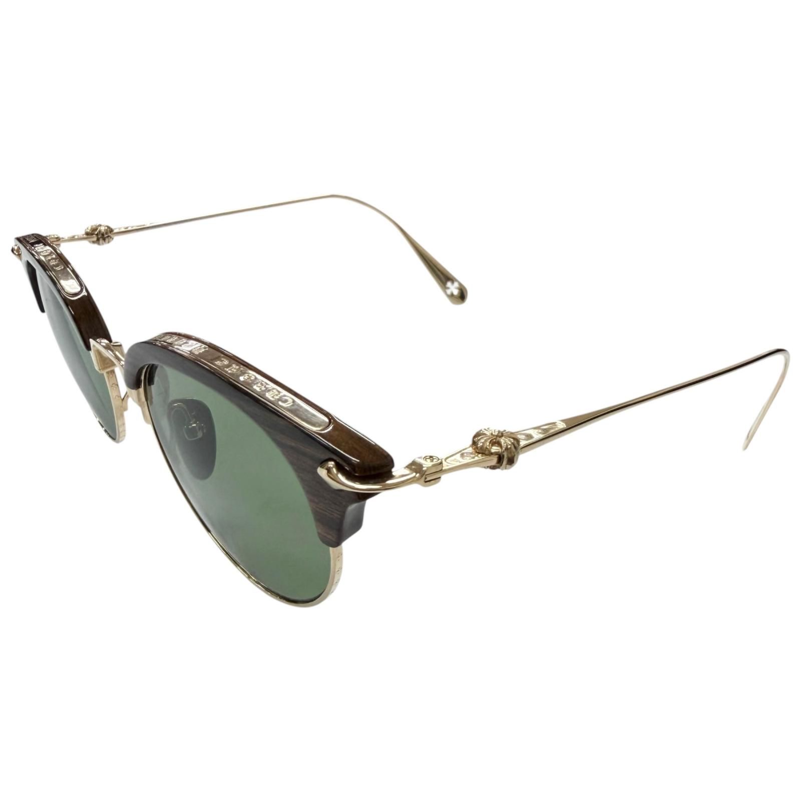 美品□CHROME HEARTS クロムハーツ SLUNTRADICTION II ウッド ハーフリム サーモントブロー サングラス ゴールド 48□20-148 日本製