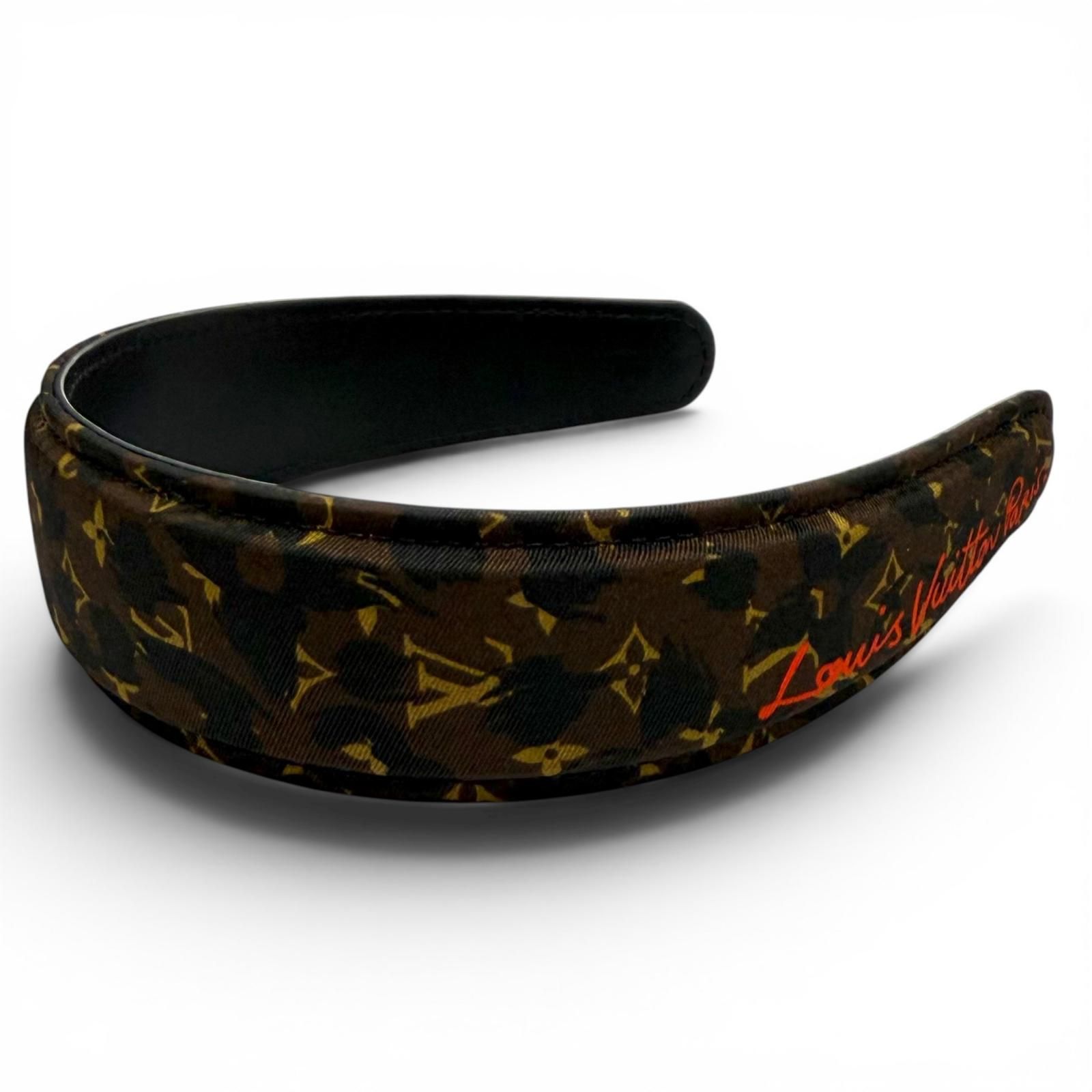 極美品★LOUIS VUITTON ルイヴィトン 2025年製 M03612 ヘッドバンド LV サファリ モノグラム レザー使い カチューシャ ブラウン 伊製