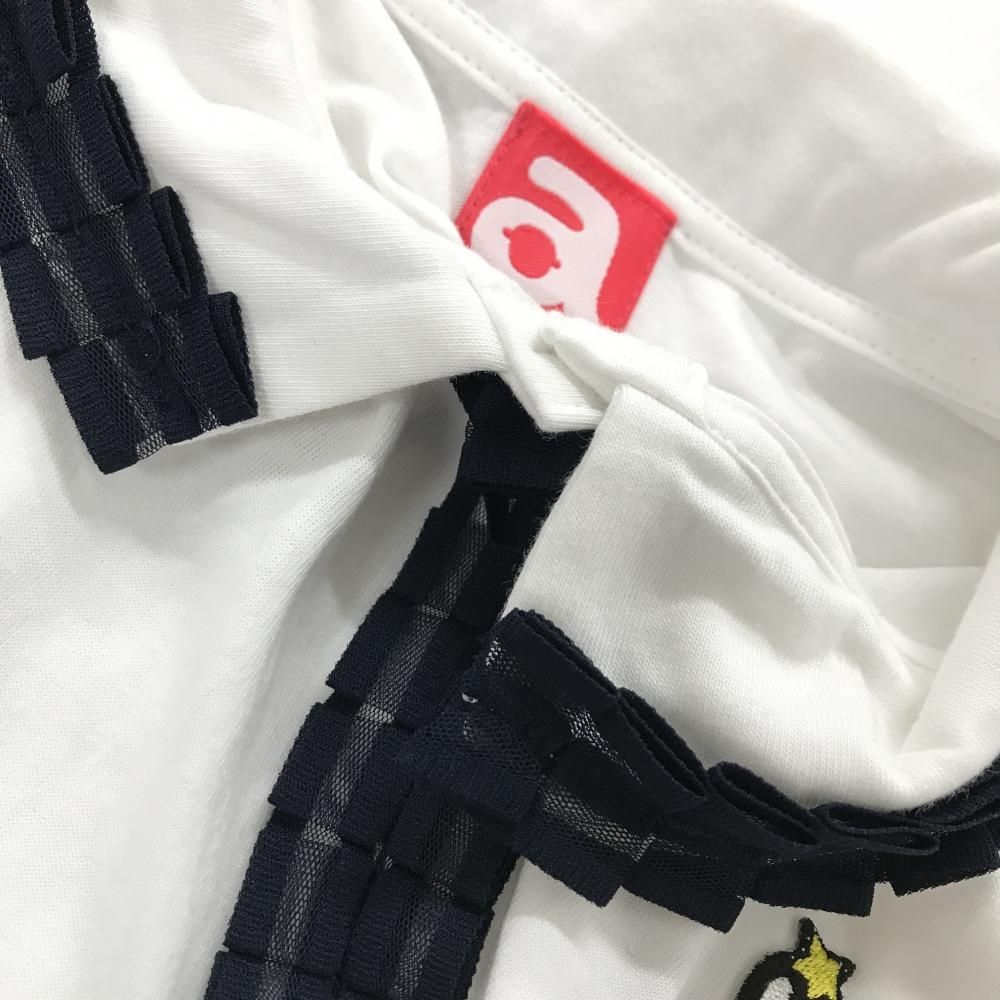 超美品】アルチビオ ノースリーブポロシャツ 白×ネイビー 前裾透け感