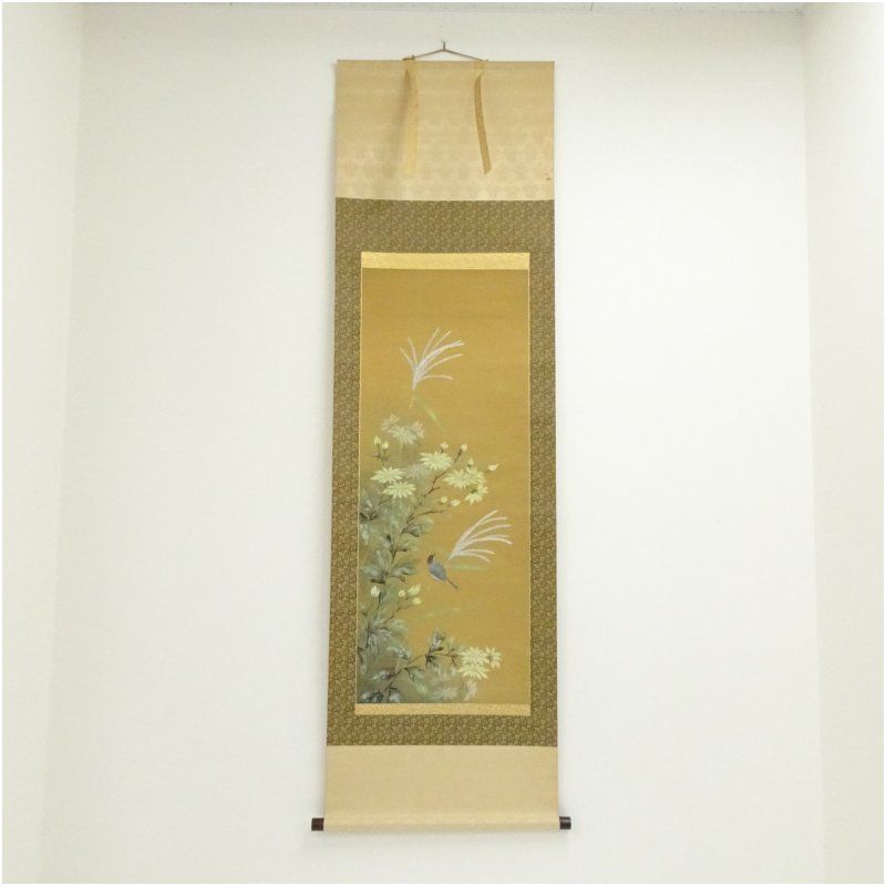 花鳥図 肉筆絹本掛軸（紙箱） 掛け軸 床の間 書 おしゃれ 絵画 表具