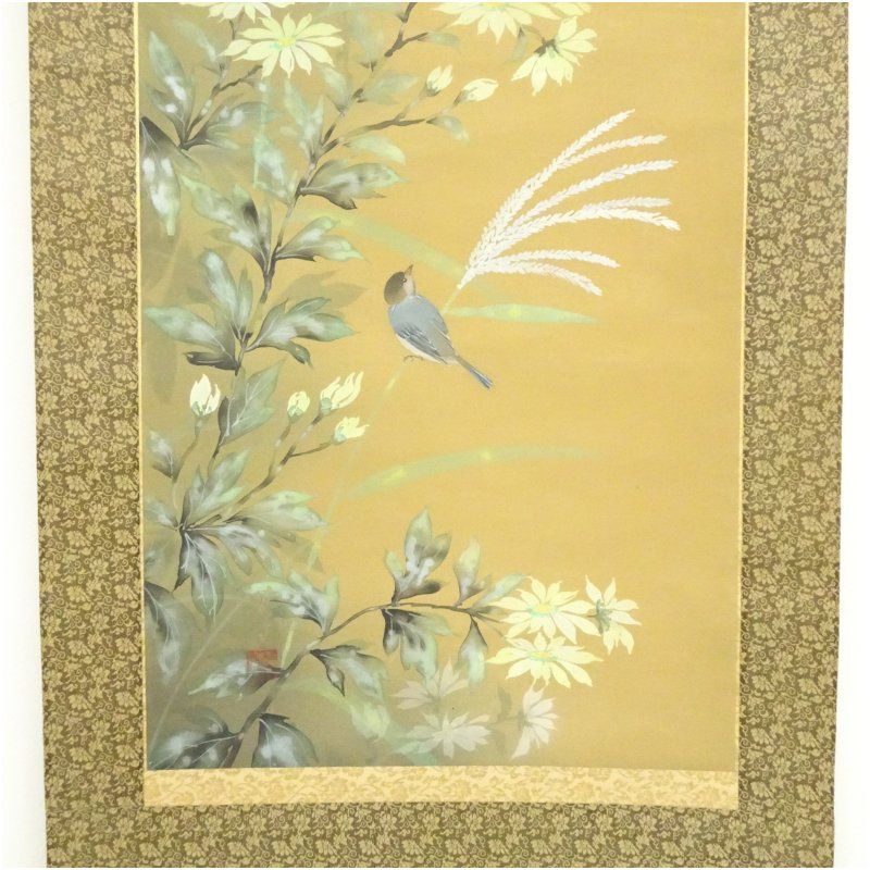 花鳥図 肉筆絹本掛軸（紙箱） 掛け軸 床の間 書 おしゃれ 絵画 表具