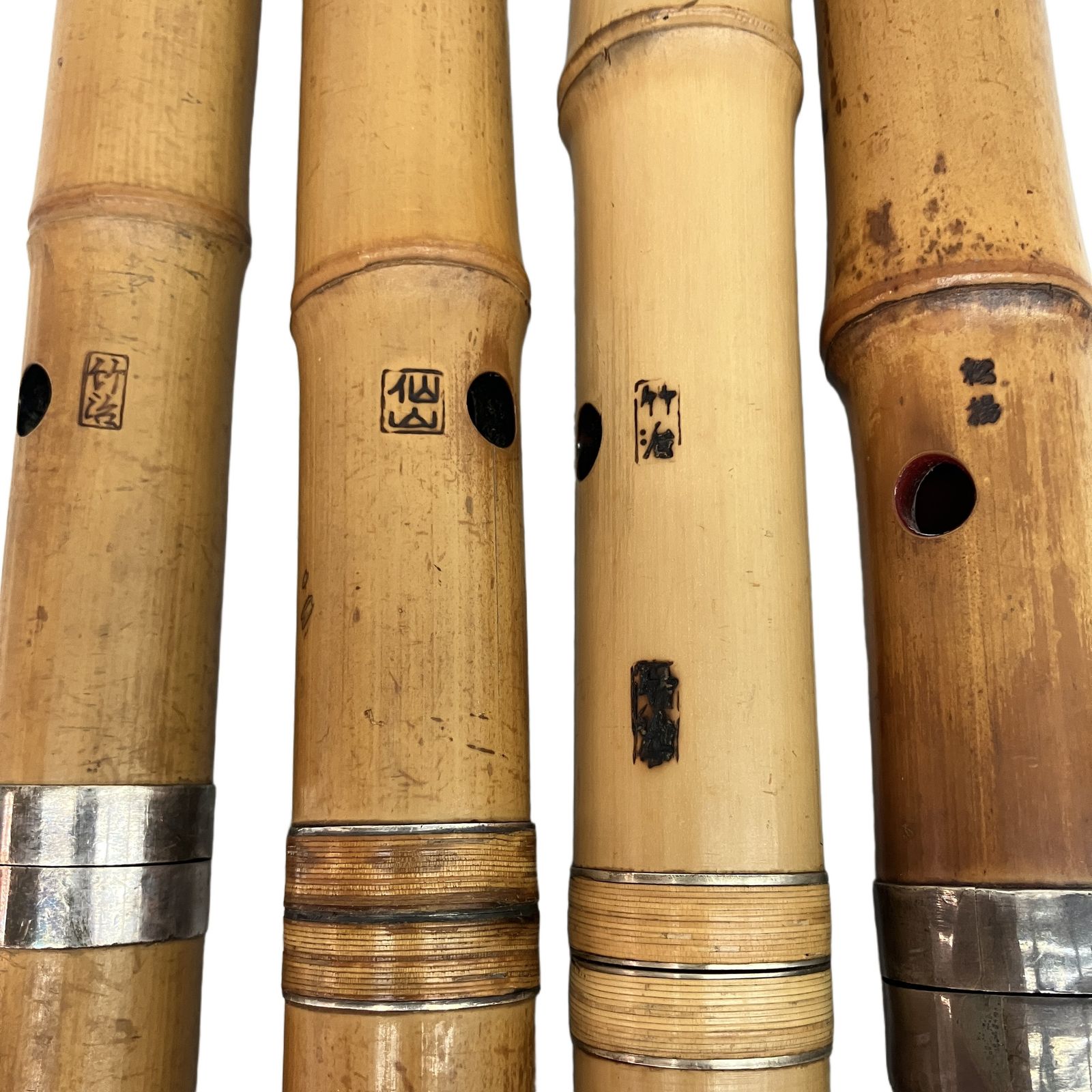 尺八 竹治銘×2本 / 仙山銘 / 松楊銘 合計4本セット 和楽器 竹管 管楽器