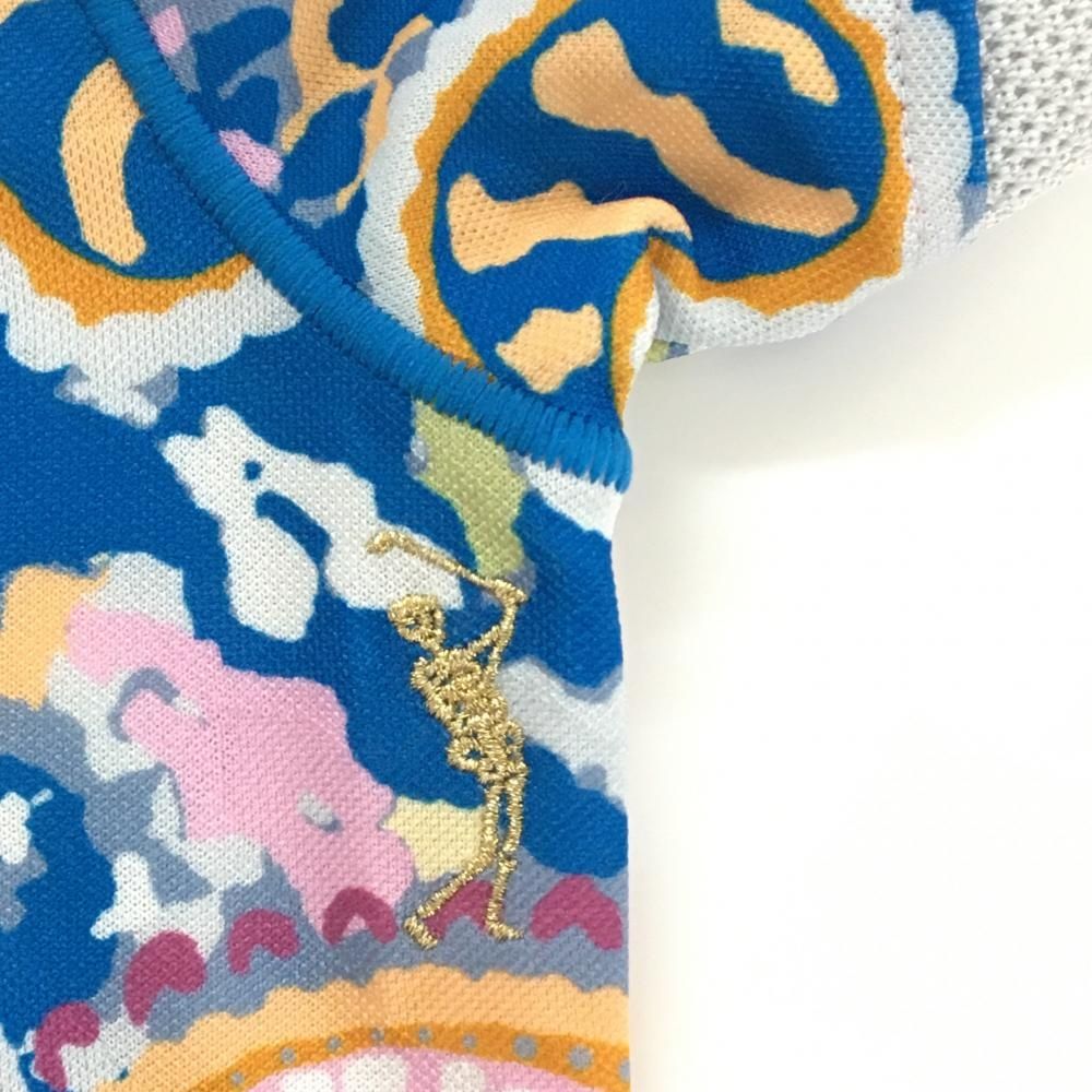 美品】マークアンドロナ 半袖ポロシャツ ブルー×ピンク ペイズリー風総