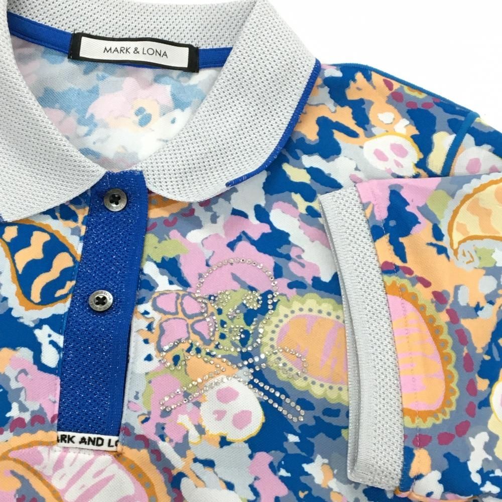 美品】マークアンドロナ 半袖ポロシャツ ブルー×ピンク ペイズリー風総