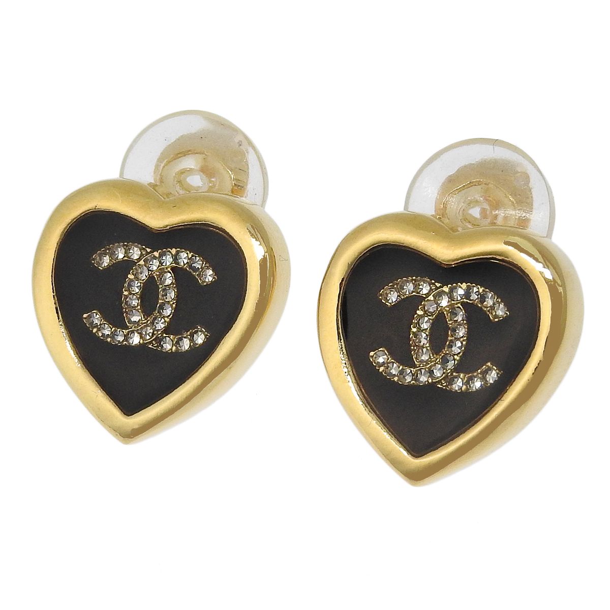 シャネル CHANEL ココマーク ハート イヤリング ラインストーン レジン ブラック×ゴールド系 レディース F25B