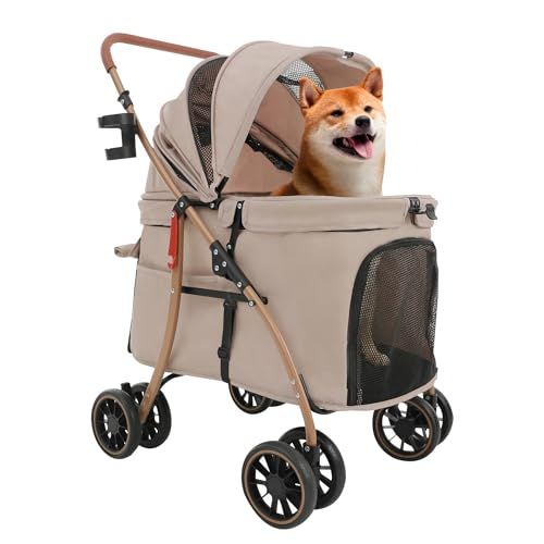 【低床型 ?大空間】MILA&LOUIS 中型犬ペットカート 大空間しっかり包み込む 大型犬 カート 深型しっかり包み込む犬用カート 小型犬/猫 多頭 老犬兼用 最大4匹 耐荷重30Kg 簡単に折りたたむ 前輪360°回転 後輪ブレーキ付き 7987d648