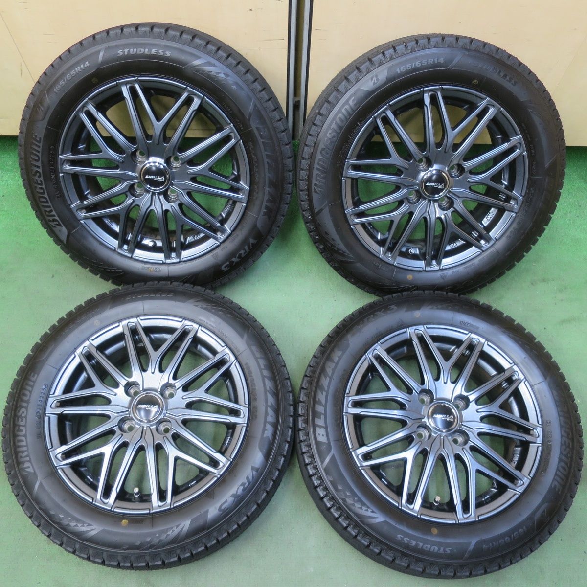 バリ溝！25年！キレイ！ほぼ10分◎スタッドレス 165/65R14 ブリヂストン ブリザック VRX3 SIBILLA NEXT W45 シビラ ネクスト 14インチ PCD100/4H◎6070107イス