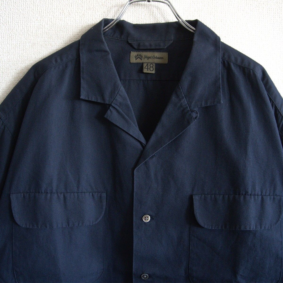 ナイジェルケーボン ロングシャツ　48 美品】NIGEL CABOURN 【OPEN COLLAR SHIRT COTTON TWILL】48 ネイビー