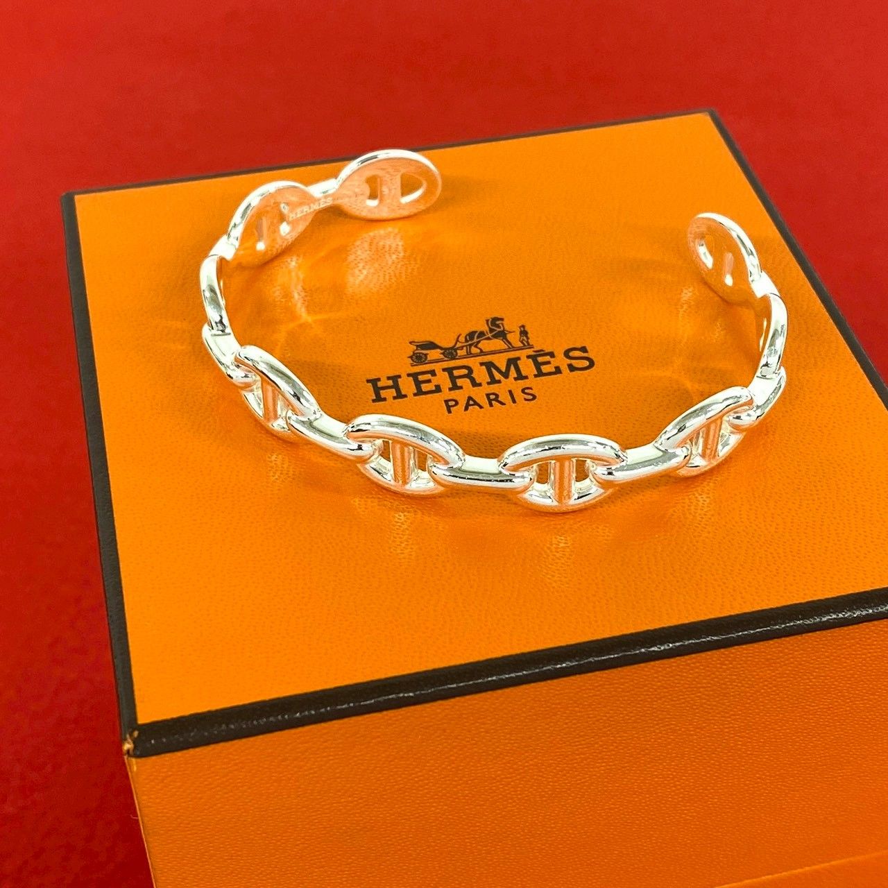 極 美品 保存箱付 HERMES エルメス アンシェネ バングル シルバー925