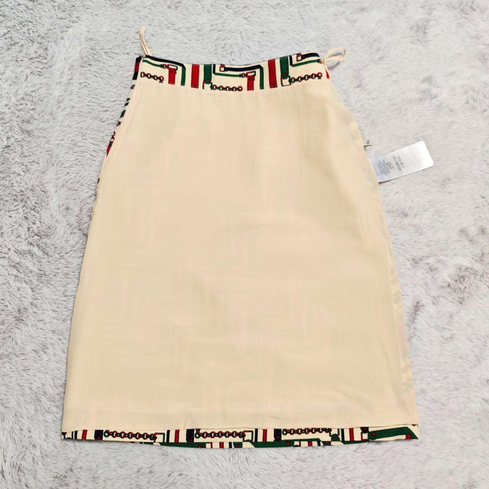GUCCI グッチ チェーンベルト柄 タイトスカート アイボリー×グリーン