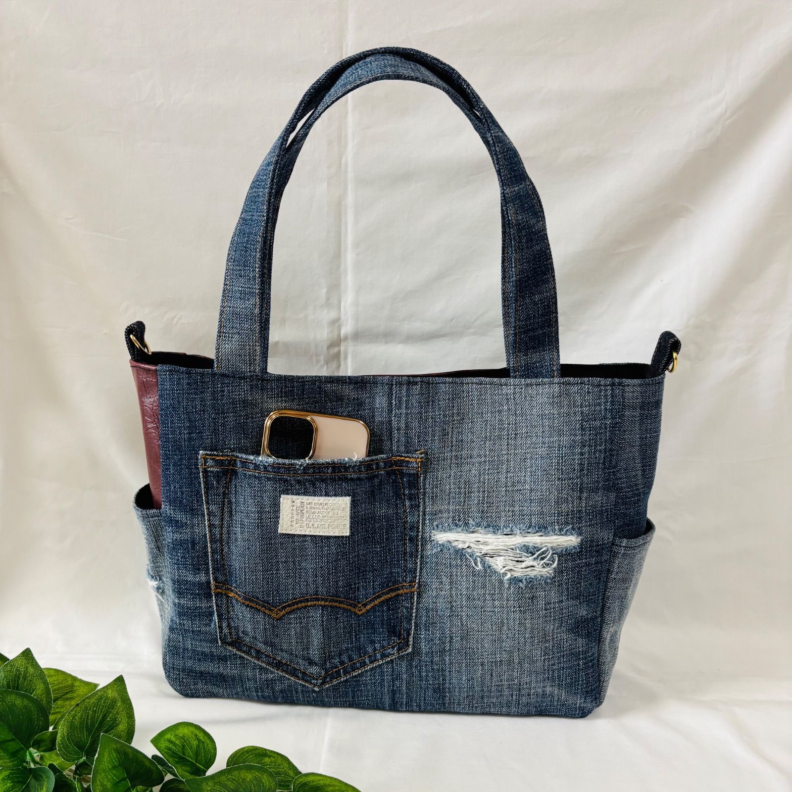 ハンドメイド デニムリメイク 大容量トートバッグ マザーズバッグ