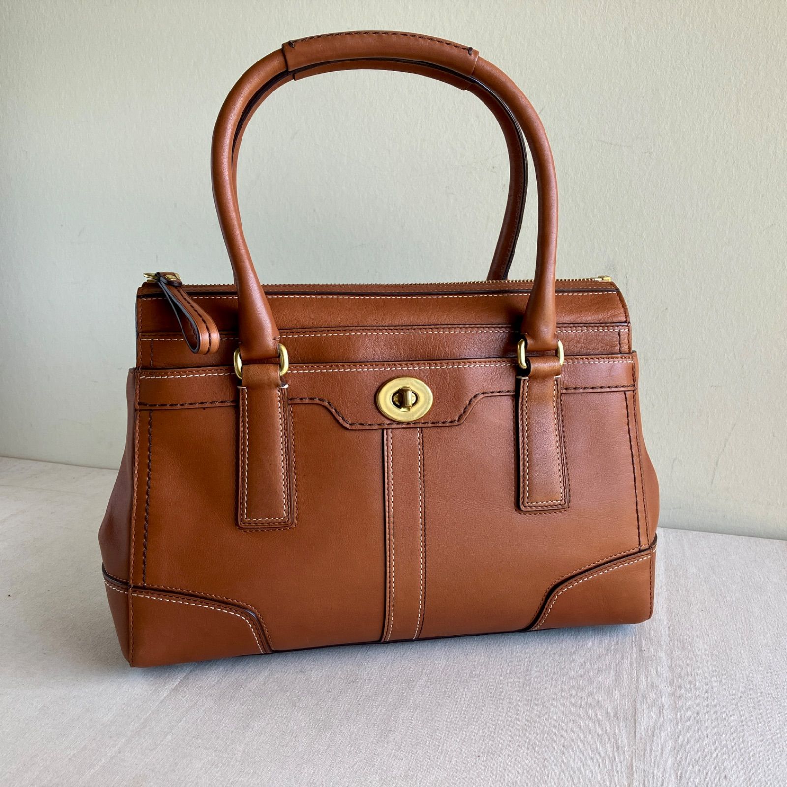 Vintage Coach Hamptons Carryall Satchel Acorn Brown Leather Turnlock Brass