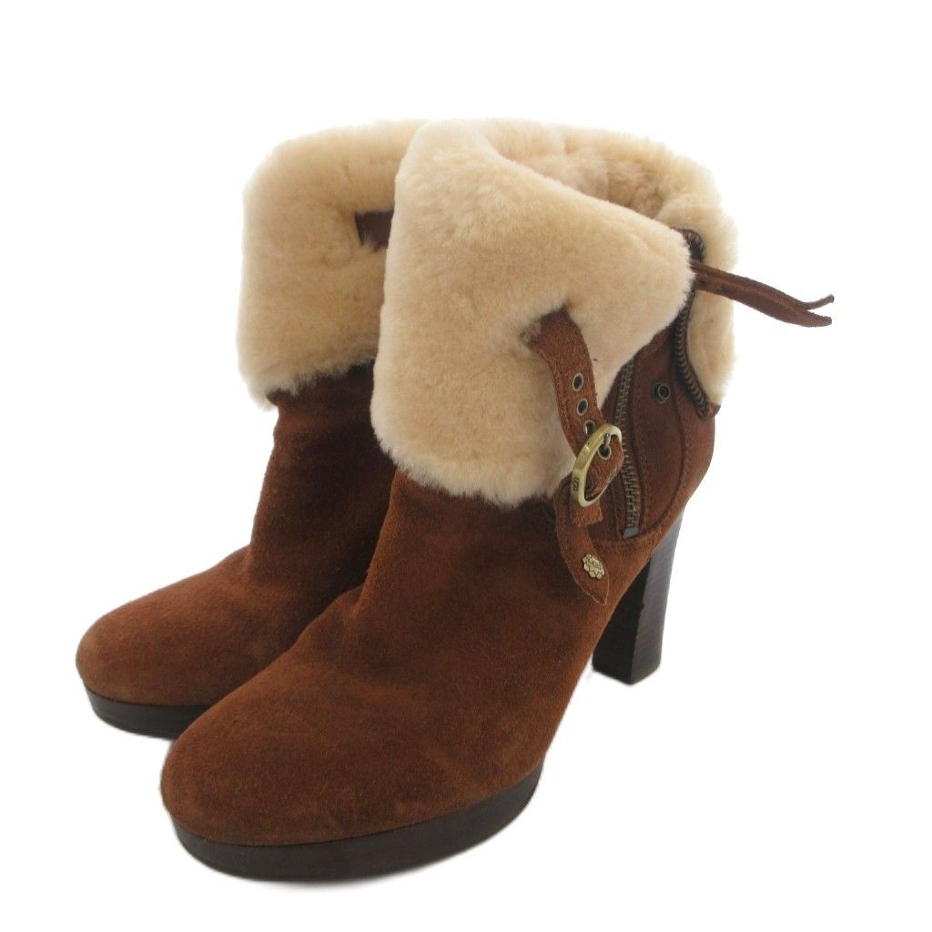 アグ UGG ムートンブーツ ショート スエード ボア 25 茶 ブラウン /FF ■GY53