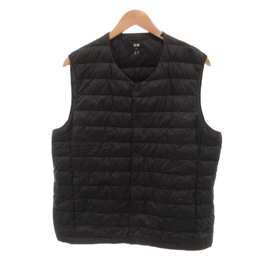 新品　ユニクロ　ブラック キルティングベスト L ユニクロ UNIQLO 美品 ダウンベスト Vネック L 黒 ブラック