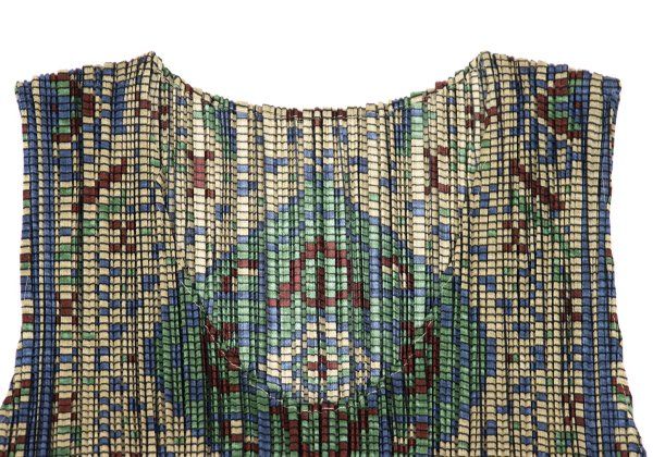 SALEPLEATS PLEASE プリーツプリーズノースリーブチュニック刺繍 プリーツプリーズPLEATS PLEASE ペルシャ柄フリンジノースリーブ