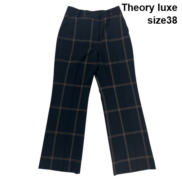 ◆ セオリーリュクス Theory luxe パンツ ウインドウペンチェック柄 センタープレス 後ろゴム ストレート 38 S 7号 レディース S6H540