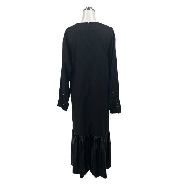 美品☆アドーア　ワンピース Vネック キーネック 黒 38 ADORE ◇ アドーア ADORE ワンピース ロング丈 長袖 Vネック 異素材 フェイク