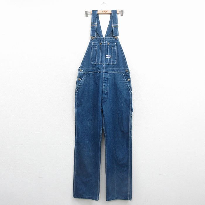 W38/古着 ビッグスミス オーバーオール メンズ コットン ネイビー