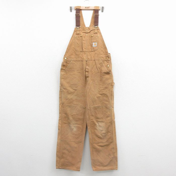 W38/古着 カーハート オーバーオール メンズ 90年代 90s ダブルニー ダック地 コットン USA製 ブラウン【spe】 26jun26