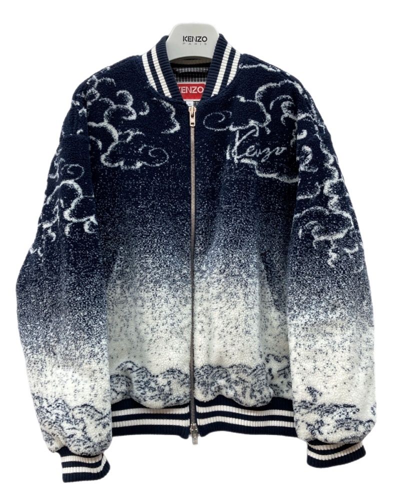 ケンゾー KENZO PARIS 24AW Cloud Tiger Bomber Jacket クラウド タイガー ボンバー ジャケット ダブルジップ フリース 和柄 アウター 白 青 ジャケット 総柄 ブルー Mサイズ 104MT-3454