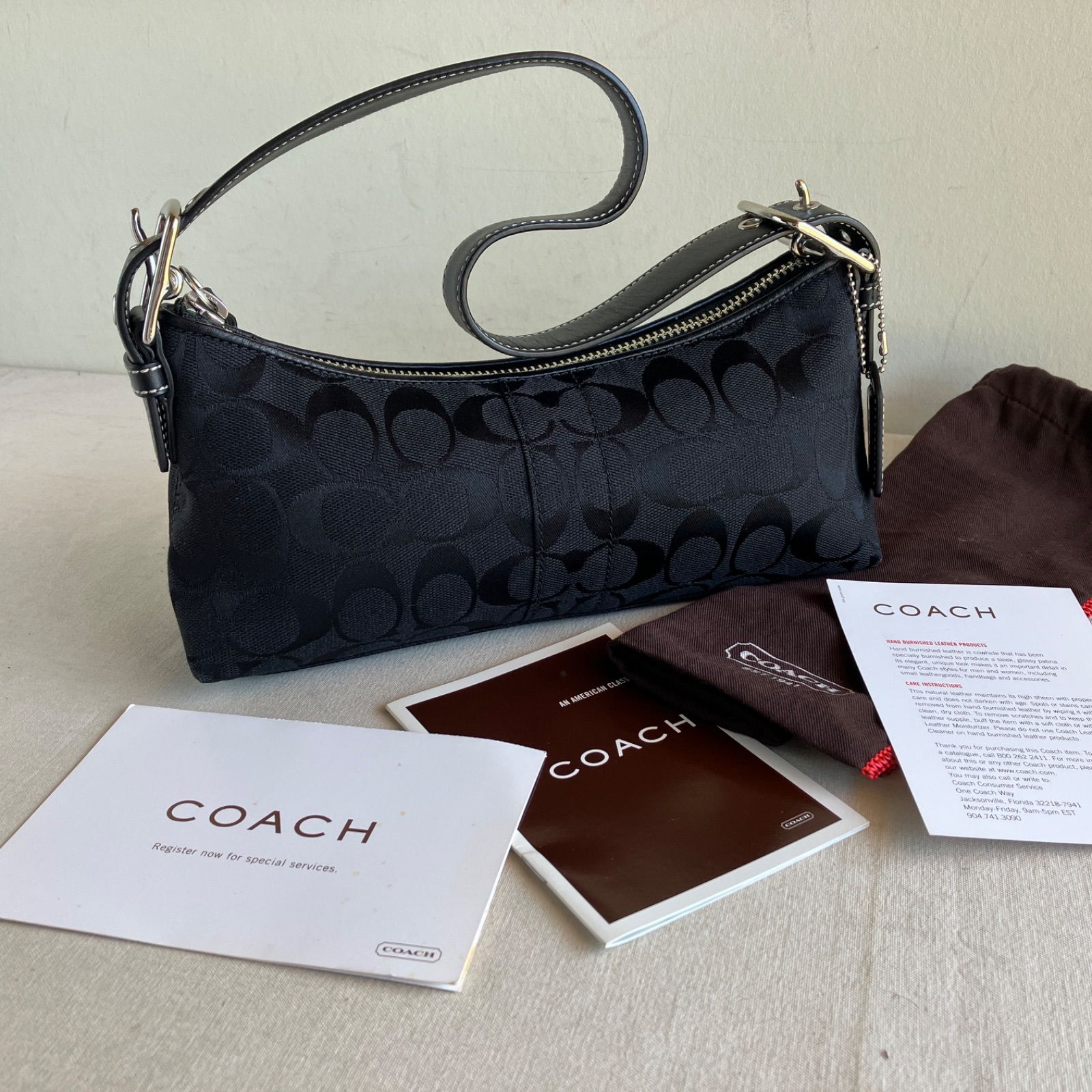 Vintage Coach Hamptons Signature East West Demi Baguette Bag Black Y2K