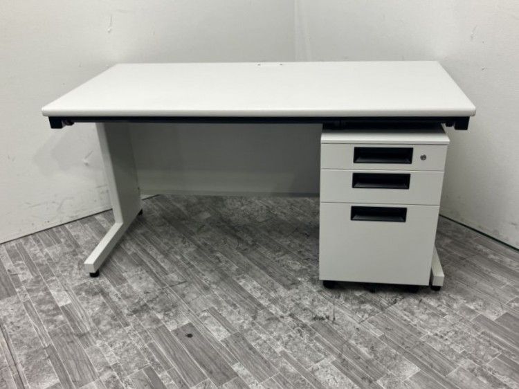 【中古品】プラス フラットラインシリーズ 1400平デスク+ワゴンセット SP-147HWH/SP-046SC-B3 ホワイト