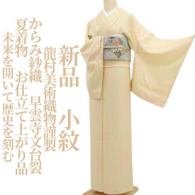 【新品・夏小紋】龍村美術織物謹製 からみ紗織 早雲寺文台裂 夏着物 お仕立て上がり品 仕付け糸付 tomihisa