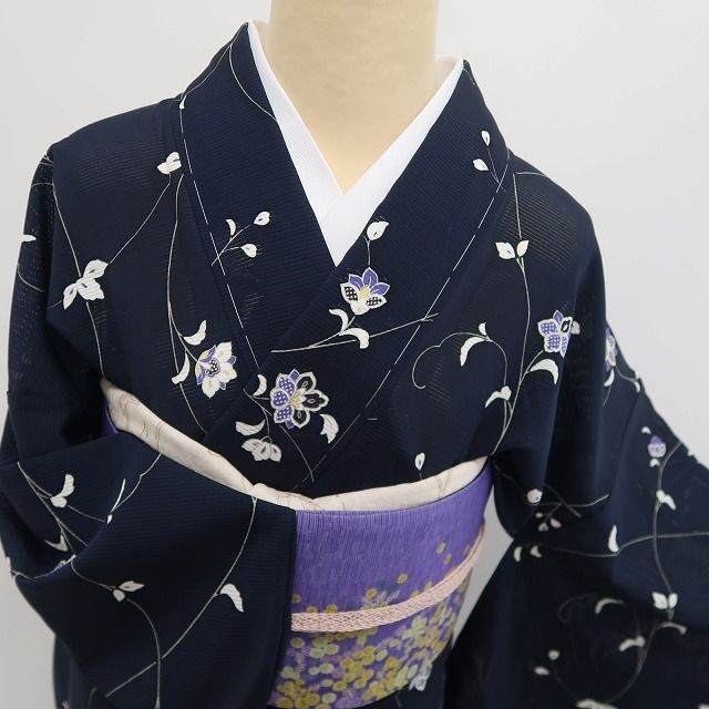 新品・夏小紋】絽 お仕立て上がり品 唐花 夏着物 仕付け糸付 正絹