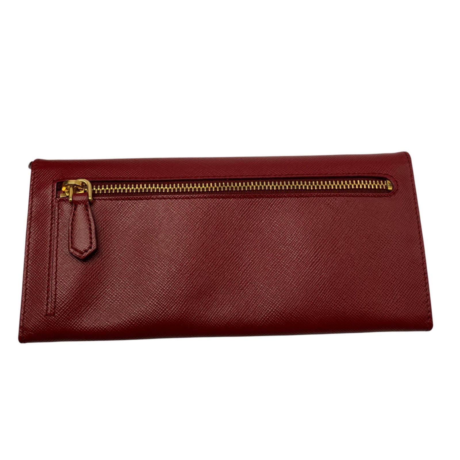 tm/7.7/4】PRADA プラダ 赤 サフィアーノレザー ビジュー付き長財布 