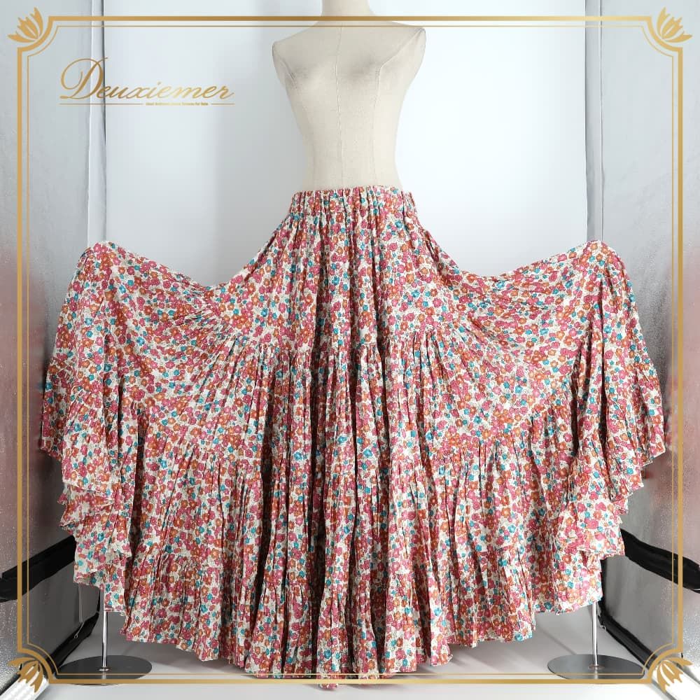 ベリーダンス 衣装 ジプシースカート 25ヤード ジプシースタイル ホワイト系 花柄 小花柄 白 緑 ティアード スカート ボリューム かわいい 総柄 ダンス衣装 イベント ステージ 練習 レッスン おしゃれ ピンク系 グリーン系 オレンジ系