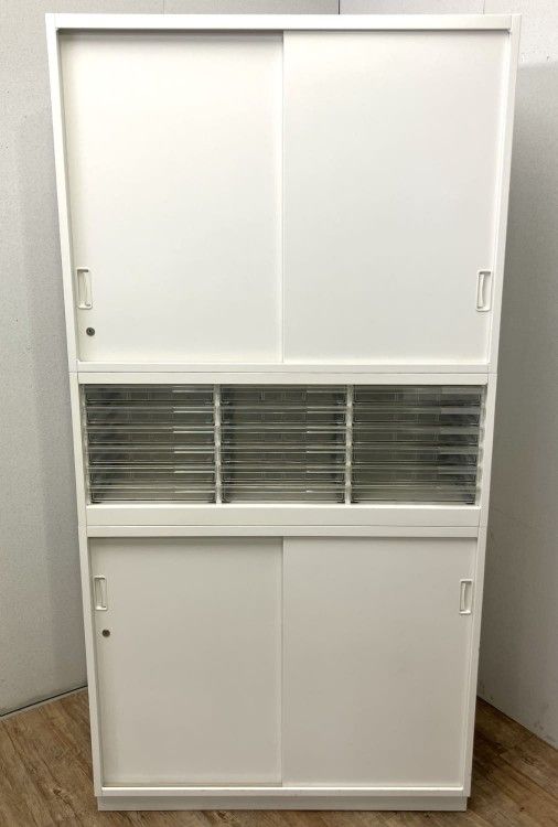 【中古品】イトーキ 引違い・A4クリアケース上下書庫 上段HTM-069GVS-W9/中段HTM-039KBJ-W9/下段HTM-069GSS-W9 ホワイト