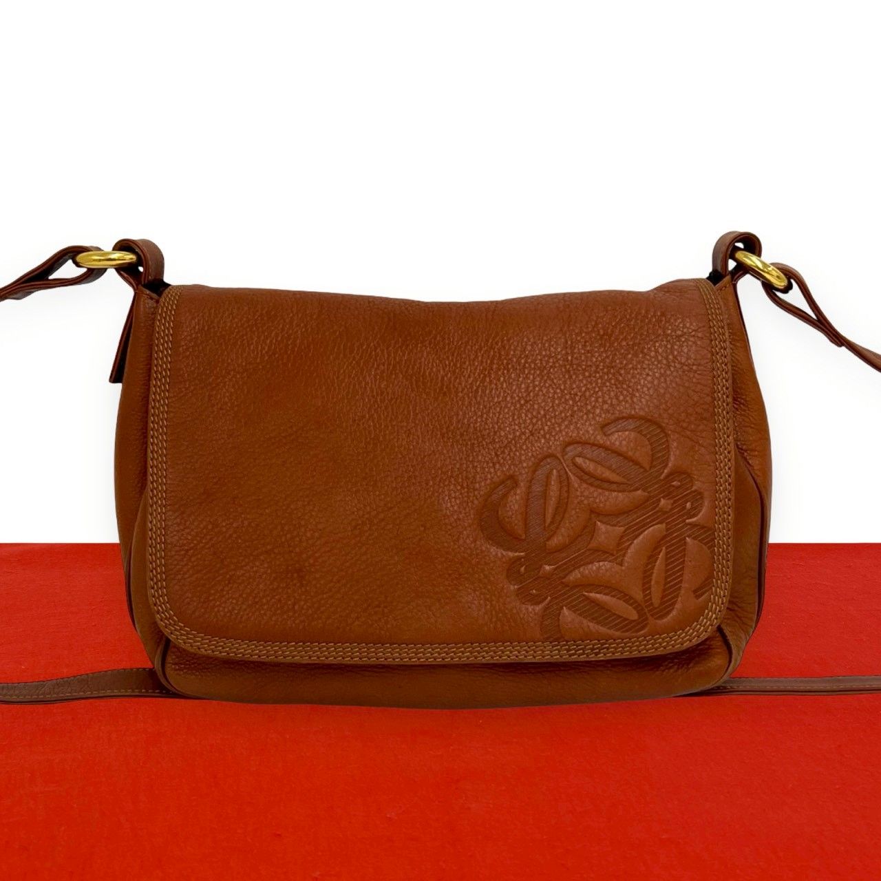 極 美品 LOEWE ロエベ アナグラム ロゴ レザー 本革 ショルダーバッグ 