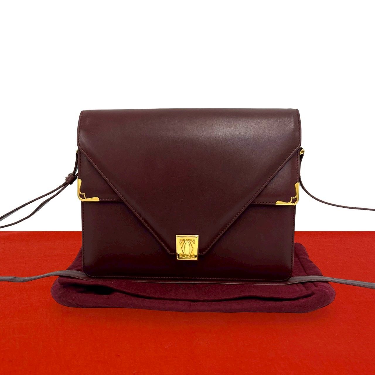 美品 PRADA プラダ ハンドバッグ レザー 革 赤 ボルドー ロゴ金具 極 