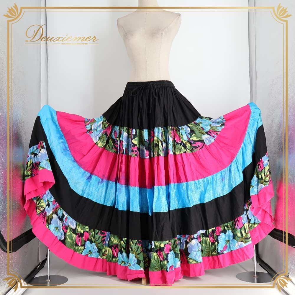ベリーダンス 衣装 MYST ジプシースカート ジプシースタイル ブラック系 花 花柄 カラフル 黒 青 緑 白 華やか かわいい スカート ダンス ダンス衣装 イベント ステージ おしゃれ レディース ピンク系 ブルー系 グリーン系 ホワイト系