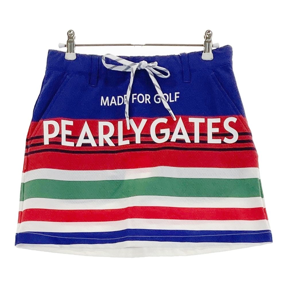 サイズ：0 PEARLY GATES パーリーゲイツ 055-1134604 ストレッチスカート ロゴプリント ボーダー柄 ブルー系 [240101517464] ゴルフウェア レディース ストスト