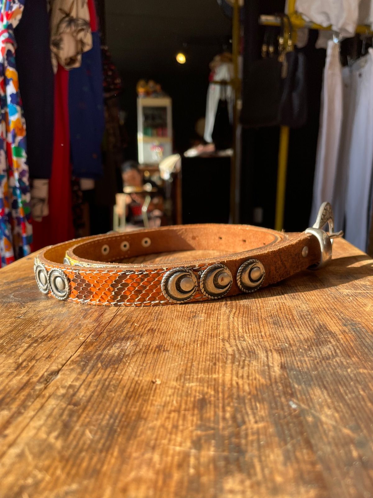 nbel python leather concho belt (brown × multicolour, approx. 2 cm wide, made in Italy) 2
