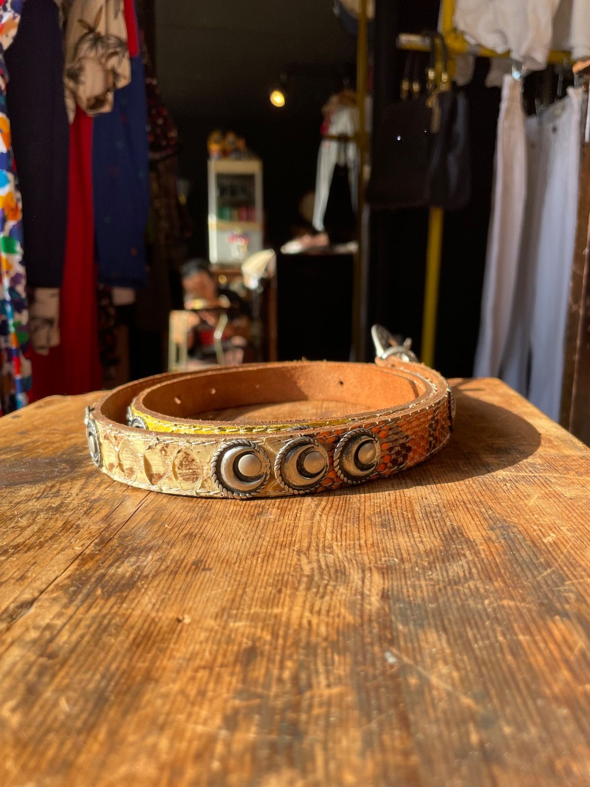 nbel python leather concho belt (brown × multicolour, approx. 2 cm wide, made in Italy) 3
