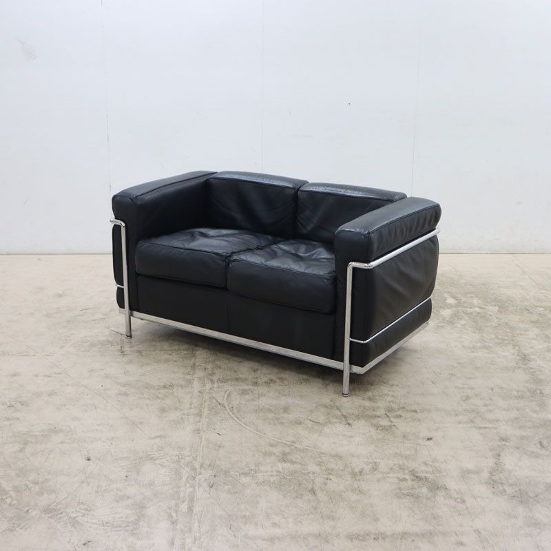 Cassina カッシーナ LC2 2Pソファ/2人掛けソファ レザー/黒革 ル