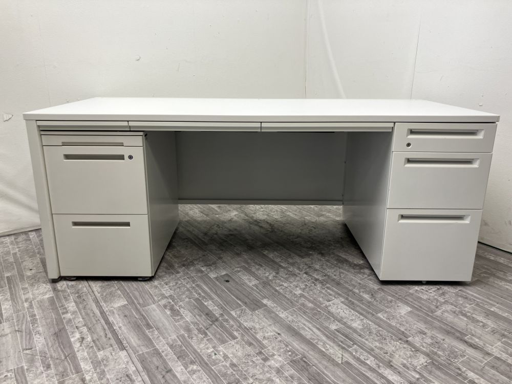 【中古品】オカムラ アドバンスシリーズ 1800片袖デスク+ワゴンセット ホワイト