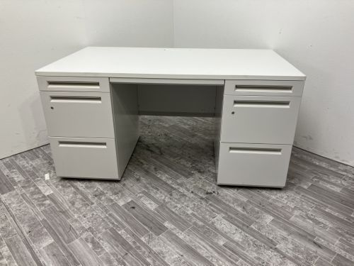 【中古品】ウチダ スカエナシリーズ 1400両袖デスク ホワイト