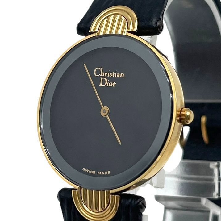 新品電池 稼働品 Christian Dior クリスチャンディオール バギラ 3033 ブラックムーン レディース腕時計 クォーツ QZ 2針 黒文字盤 ゴールド ヴィンテージ