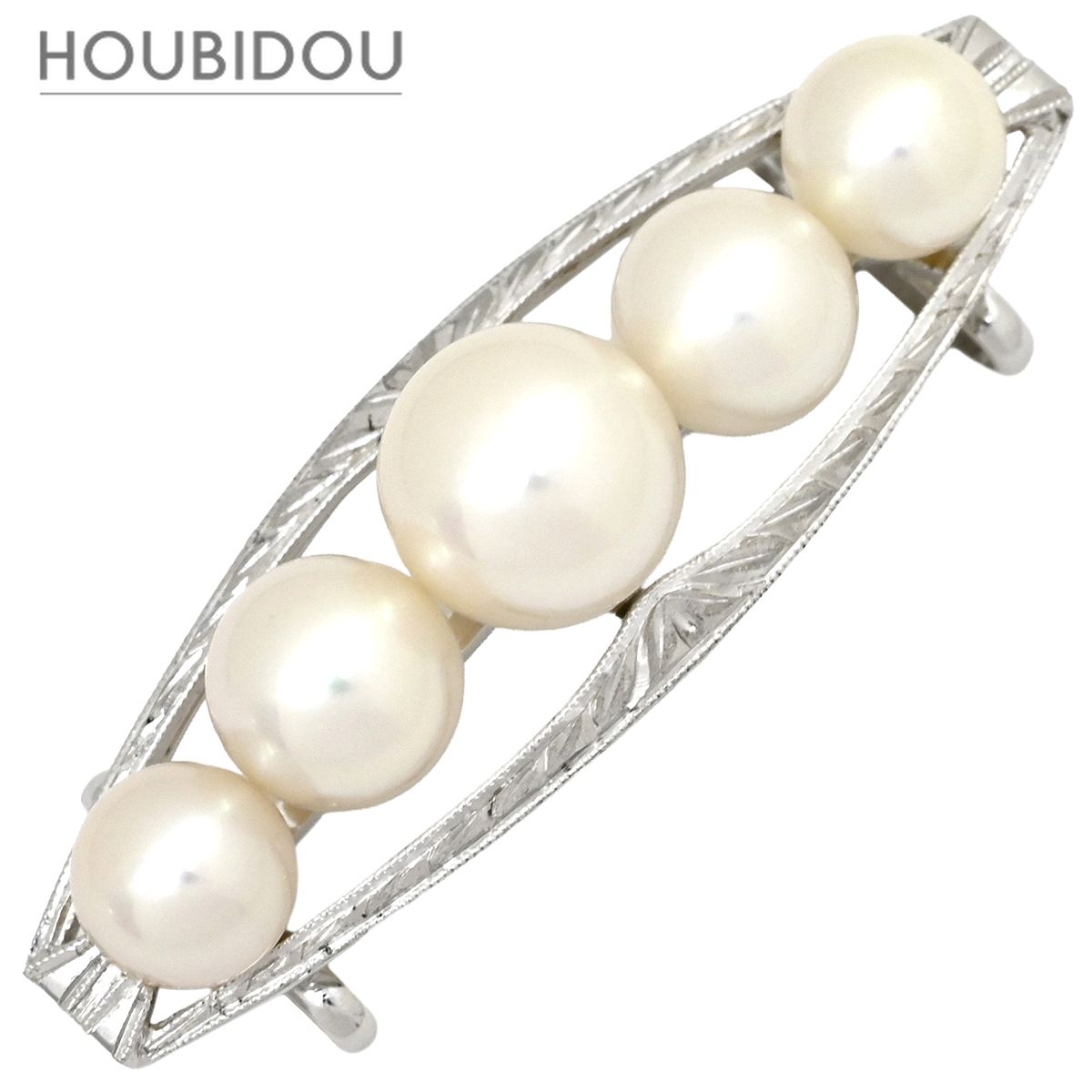 ミキモト MIKIMOTO アクセサリー あこやパール 帯どめ パールホワイト×ホワイトゴールド MIKIMOTO 帯留 5P 5粒 真珠 アコヤ 和彫り 和装小物 【中古】