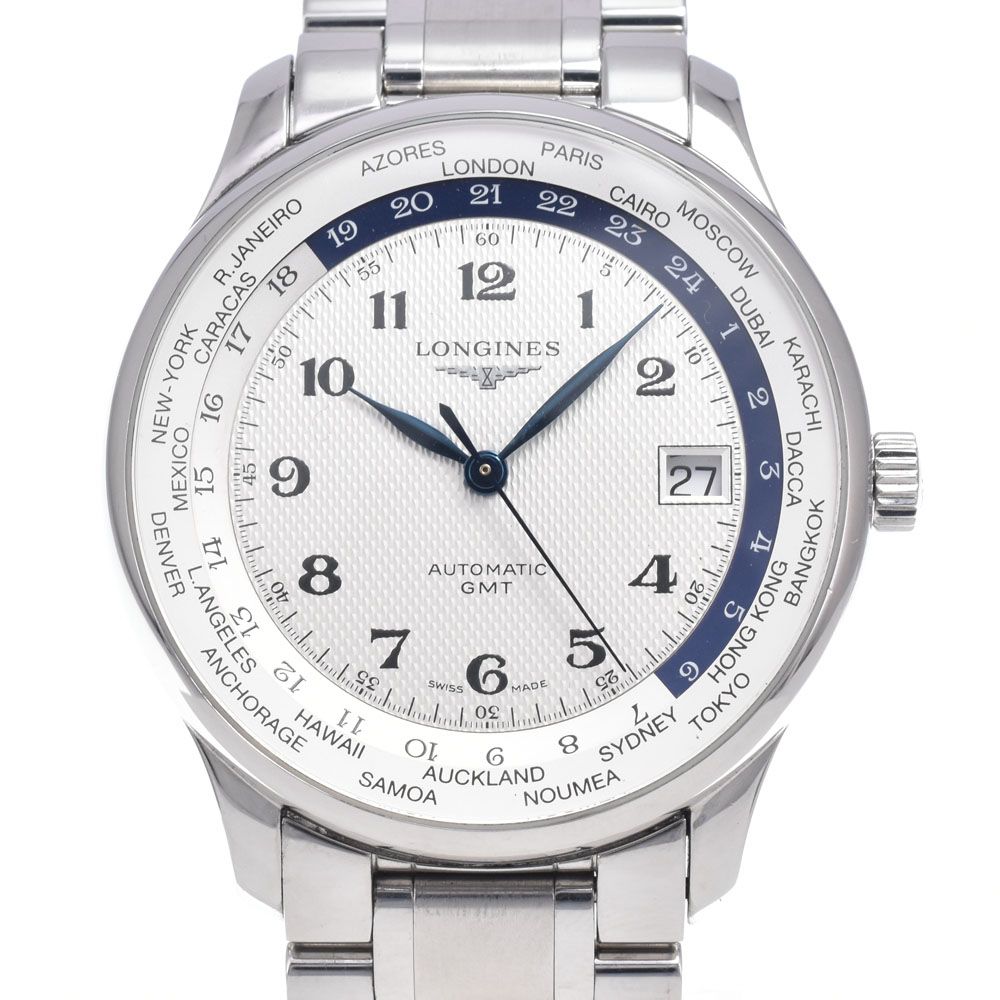 ロンジン LONGINES L2.631.4.70.6 マスターコレクション ワールドタイマー GMT ホワイト 自動巻き メンズ 美品 腕時計 P#146979