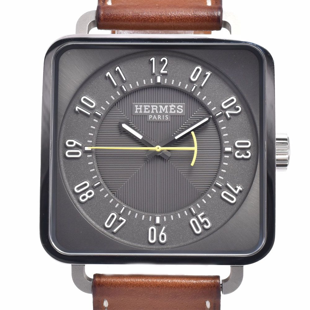 エルメス HERMES TI2.710 カレ アッシュ デイト グレー 自動巻き メンズ 美品 保証書付き 腕時計 P#149150