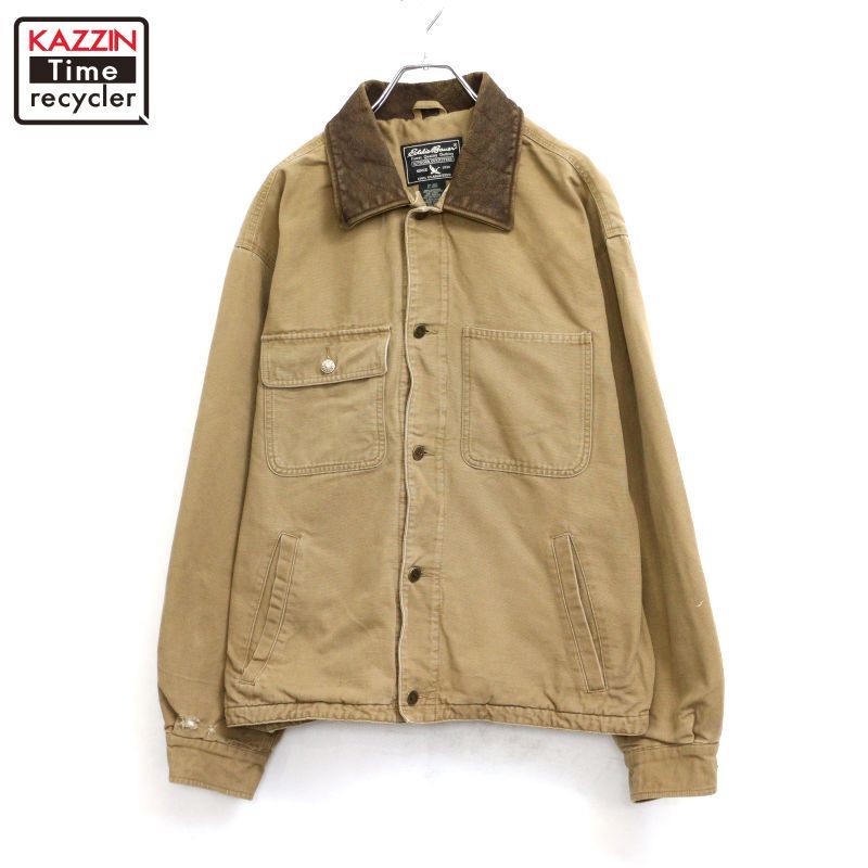 90s vintage Eddie Bauer 襟レザー トラッカー ダック ジャケット メンズ 表記Lサイズ
